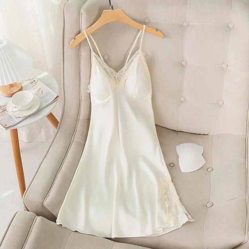 Short Nightgown Dress - Beige Short Dress D