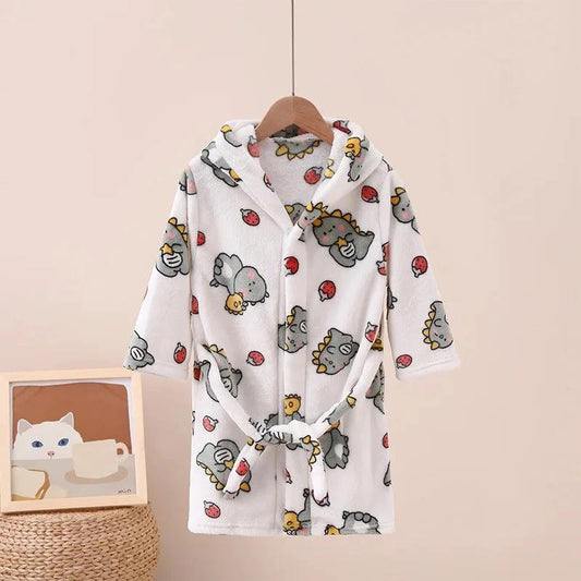 Peignoir enfant "Style 5" blanc à motifs dinosaures et fraises