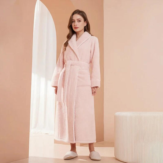 Women's Pink Plush Long Fleece Bathrobe