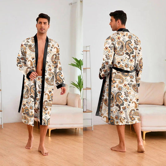 Peignoir Homme Satin Style Paisley Beige