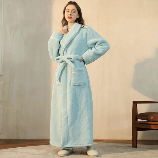 Women's Green Plush Long Fleece Bathrobe