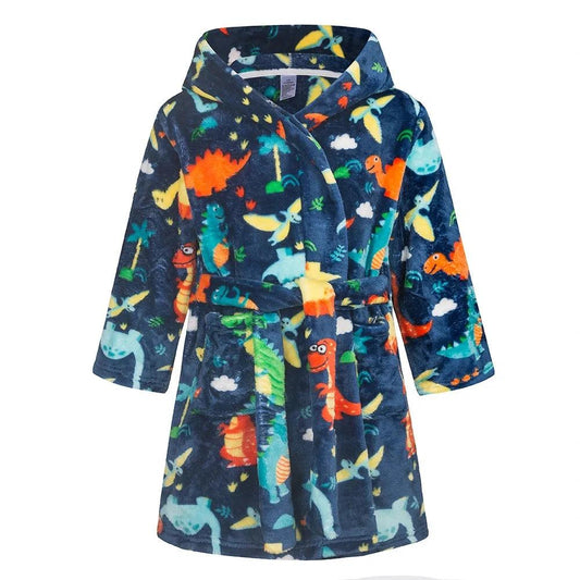Robe de chambre à capuche douce en flanelle d'automne/hiver pour enfants, motif dinosaures (Style 4)