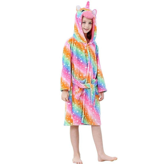 Toddler Boys Bathrobe Girl Sleepwear Winter Flannel Hooded Bath Towel Teen Unicorn