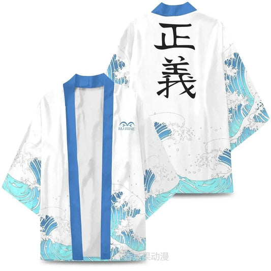 Anime One Piece Cosplay Costume Marine Cloak Kimono Cardigan Robe Print Casual Coat Clothes