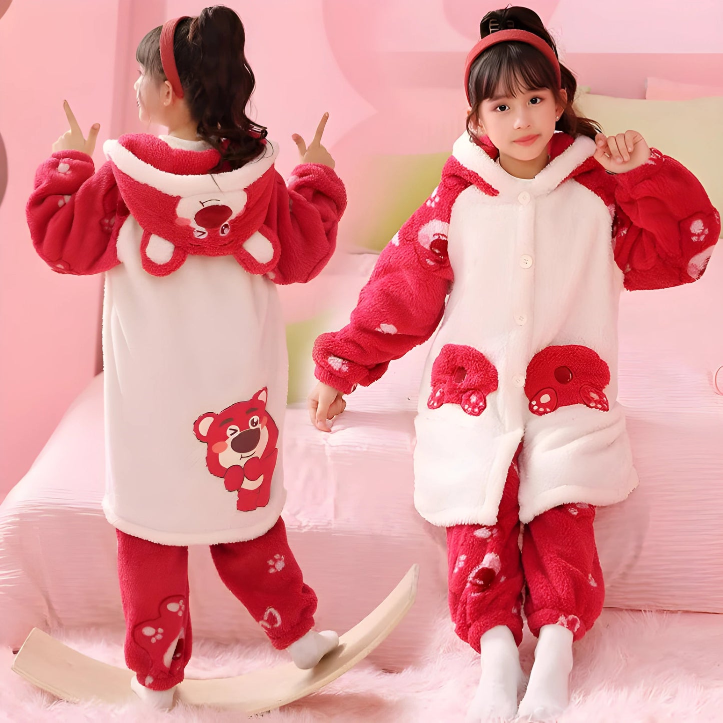 Pyjama Kawaii "B" pour enfants Ours Rouge