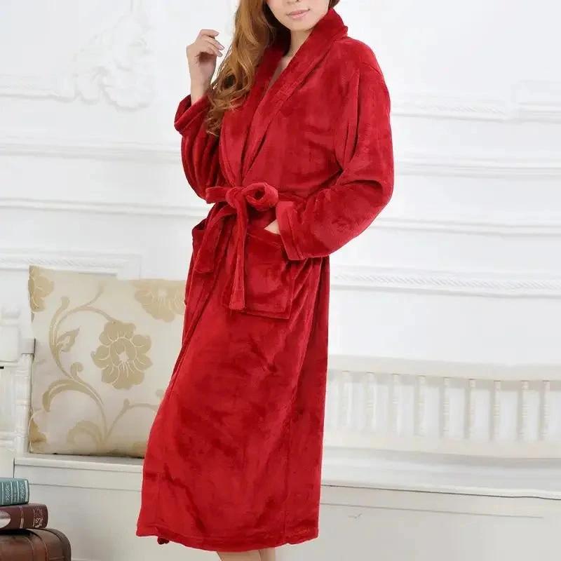 Robe d'intérieur longue en polaire corail - Rouge