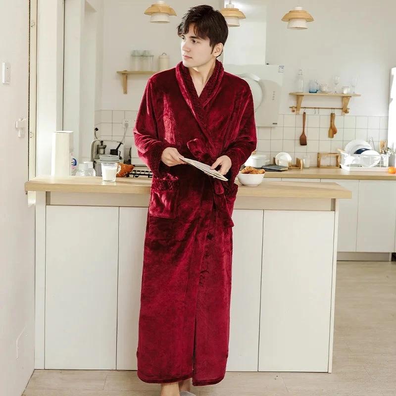 Robe d'hiver épaisse et chaude en flanelle pour homme - Rouge