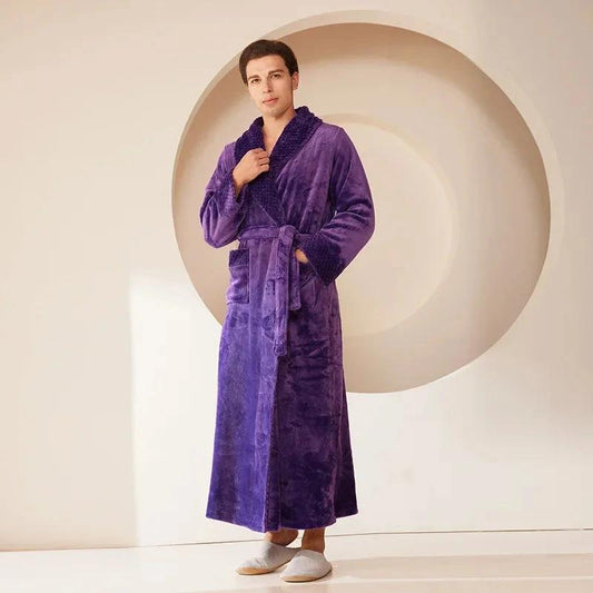 Robe de chambre longue en velours corail épais pour homme - Violet