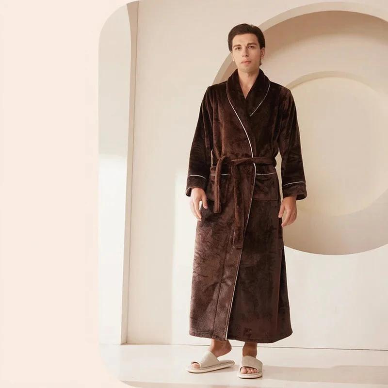 Robe de chambre longue en flanelle marron - Homme