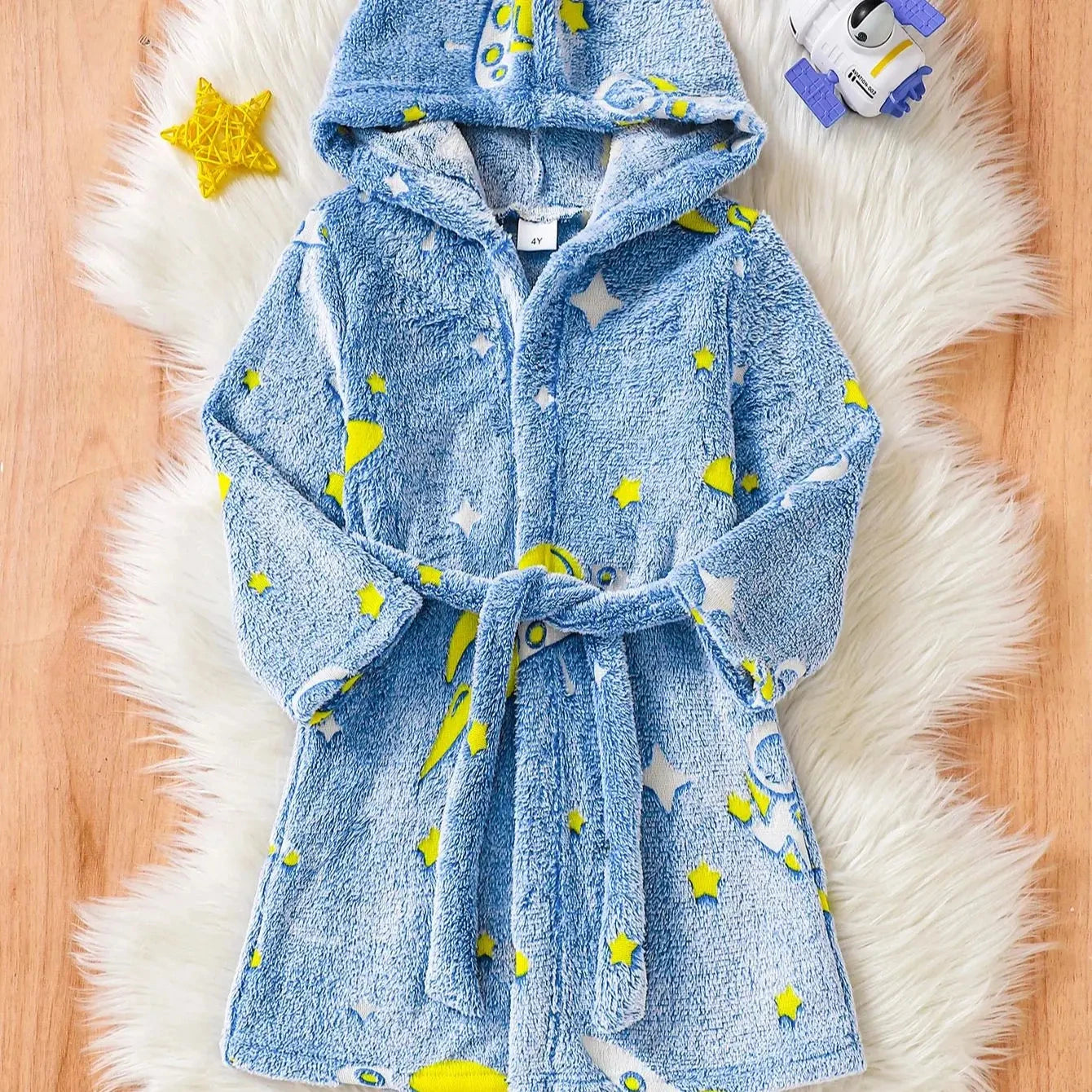 Peignoir Enfant Espace Bleu Ciel Cosmos Polaire Capuche - 5