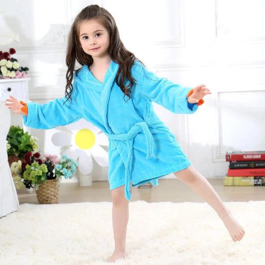 Children's Bathrobe Hooded Dragon Paw Design Blue L/S
