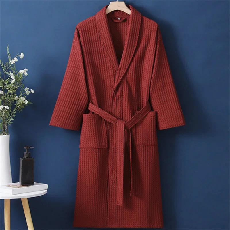 Robe de chambre Femme en coton gaufré - Bordeaux (Variante C)