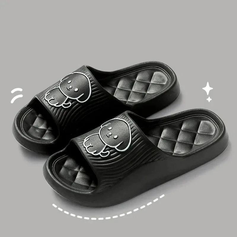 Cute Couple Pillow Slippers Female Bathroom Bath Non-slip Black