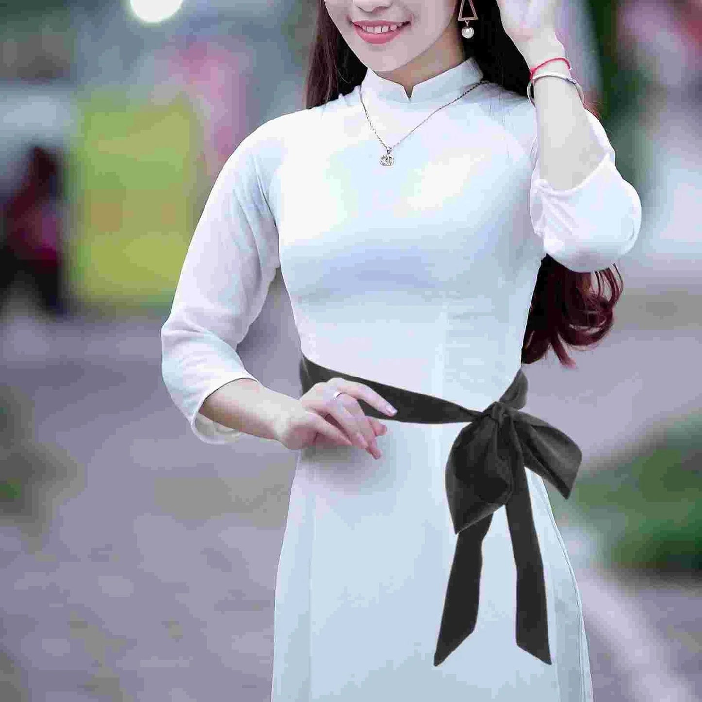 Ceinture Obi Noire Satin pour Robe Femme avec Nœud - 1