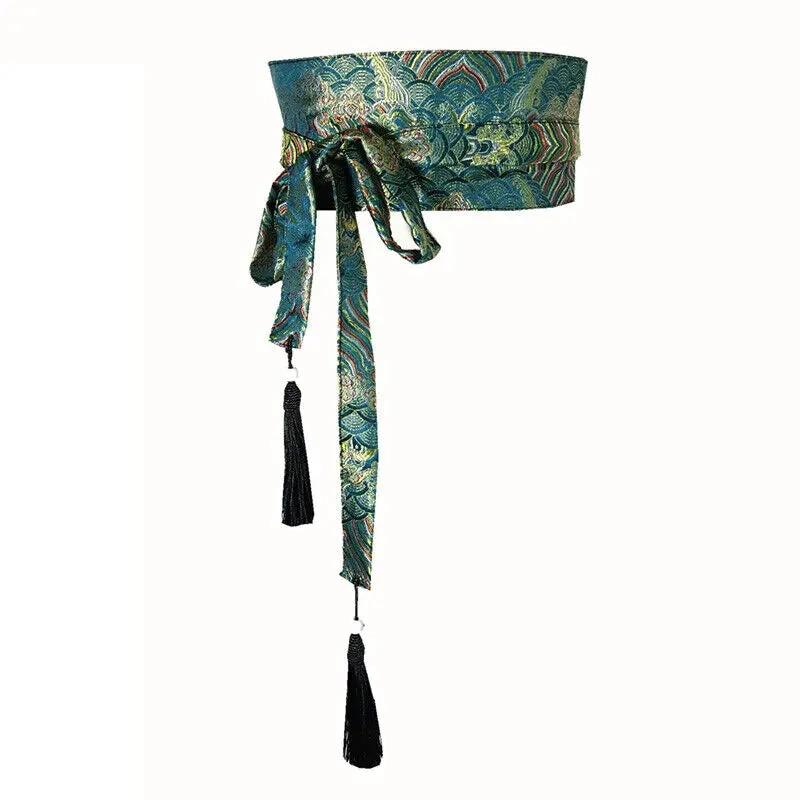 Japanese Retro Embroidered Wide Belt Women Japanese Floral Bronzing Kimono Obi Wide Belt Waistband Yukata Corset Waistband - Variante 28