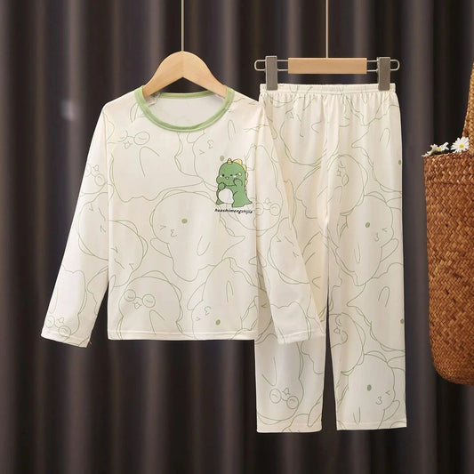 Pyjama enfant manches longues imprimé dinosaure vert