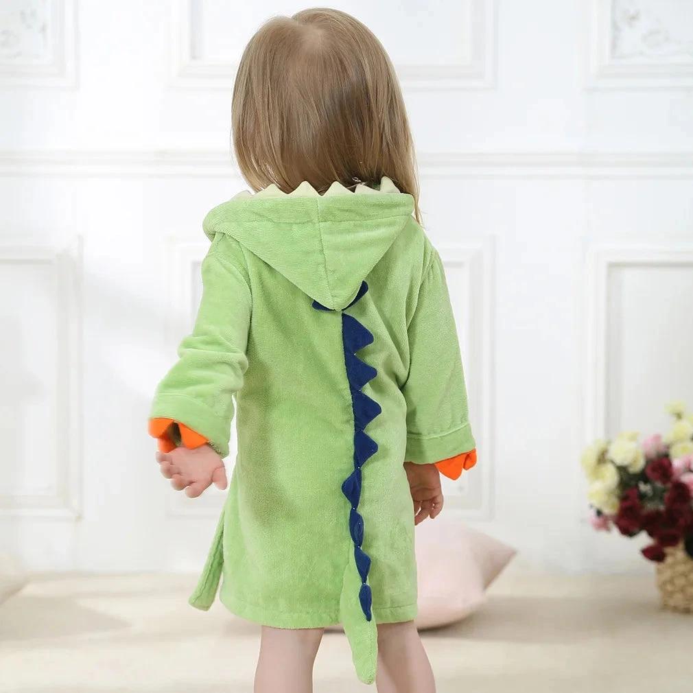 Children's Bathrobe Hooded Dragon Paw Design Green L/S