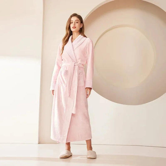 Robe Longue Kimono d'Hiver en Polaire Corail pour Femme Rose