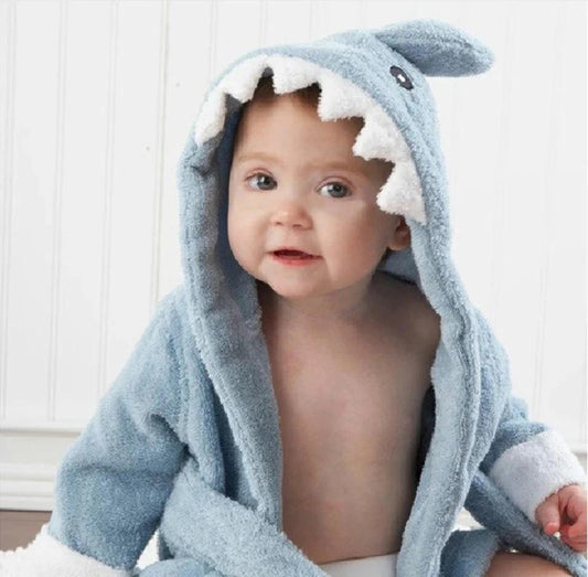 Cotton Baby Robe Bath Towel "Shark" Cartoon Hoodies Infant Girls Boys Sleepwear Bath Blanket Kids Soft Bathrobe Pajamas Kids Clothing
