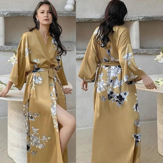Robe Longue Jaune à Fleurs