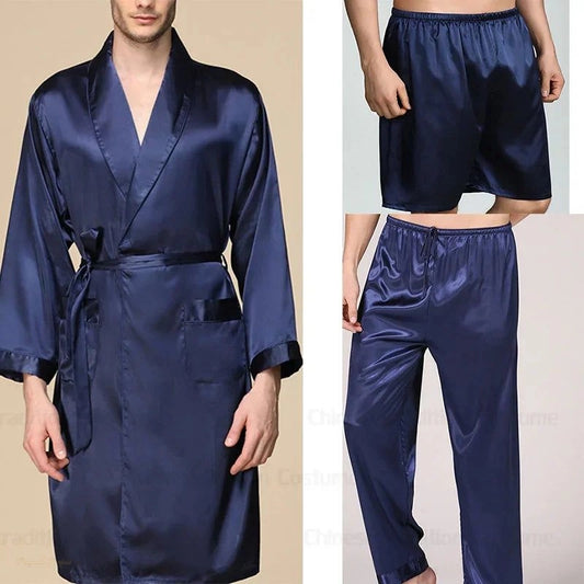 Ensemble de nuit satin bleu marine homme - Bleu Marine - XXXXL