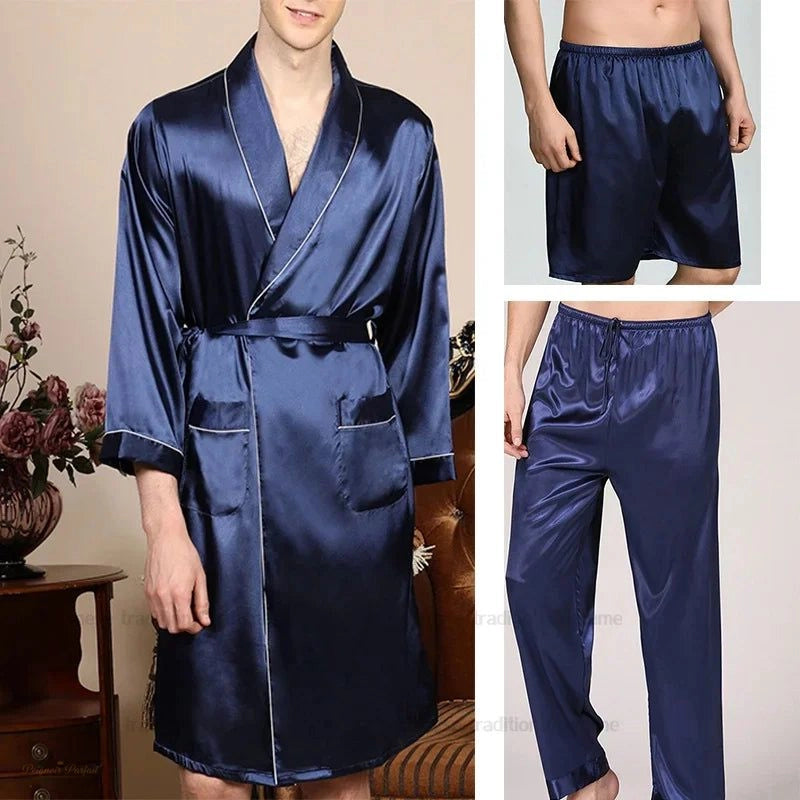 Ensemble Pyjama Luxe Homme Satin Bleu Nuit - Bleu Nuit - XXL