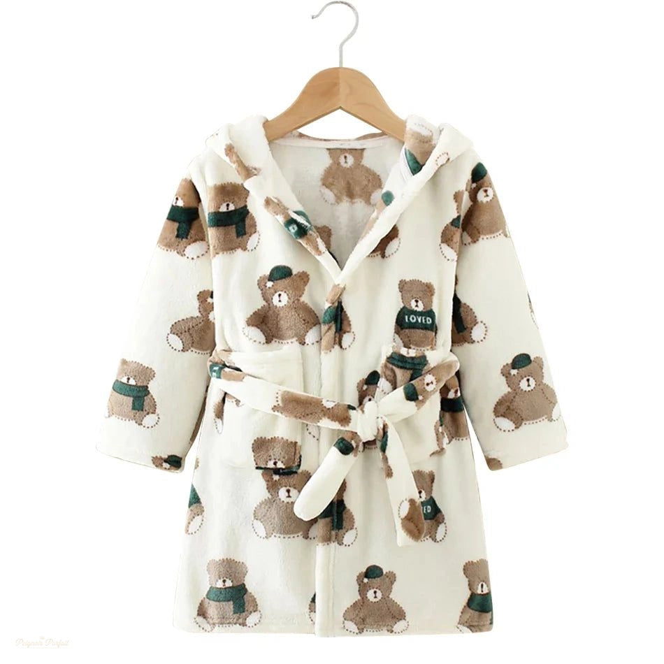 Peignoir à capuche enfant blanc crème flanelle douce - Blanc Crème - 130cm (7-8 ans)