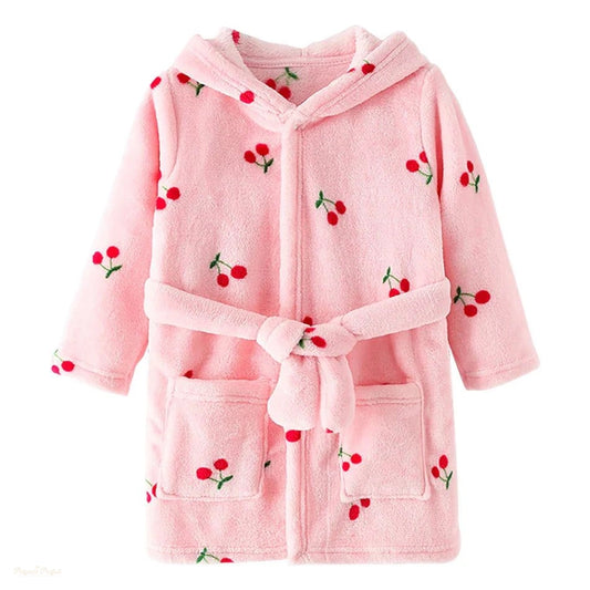 Peignoir à capuche enfant Rose Cerise flanelle - Rose Cerise - 140cm (9-10 ans)