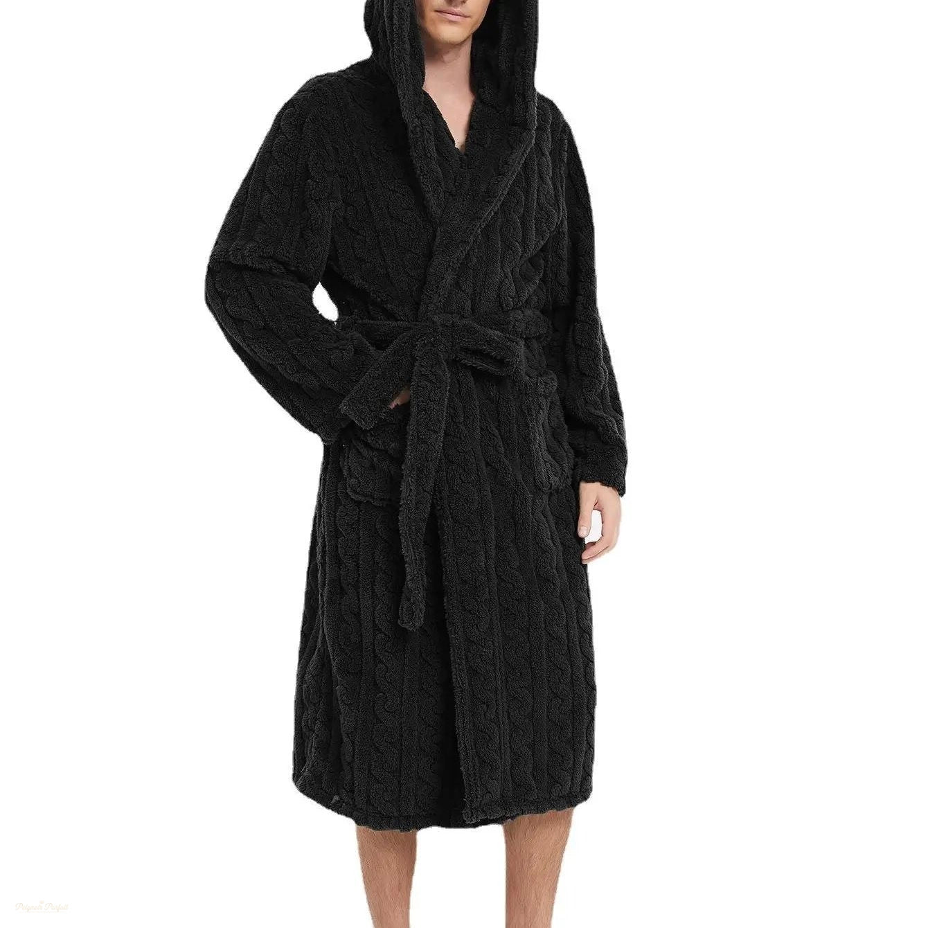 Peignoir Chauffant Homme Noir Élégant - Velours Épais - Noir Élégant - XL