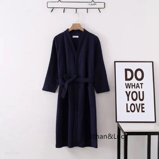 Peignoir Coton Gaufré Femme Bleu Marine - Bleu Marine - M