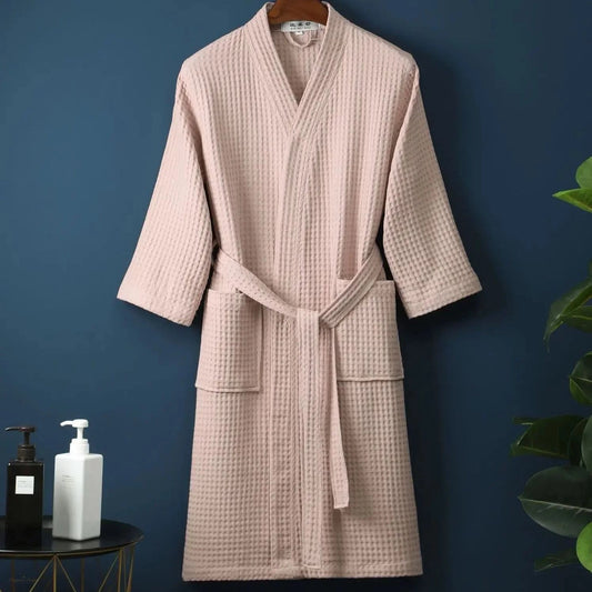 Peignoir Coton Gaufré Rose Bébé Femme - Rose Bébé - M