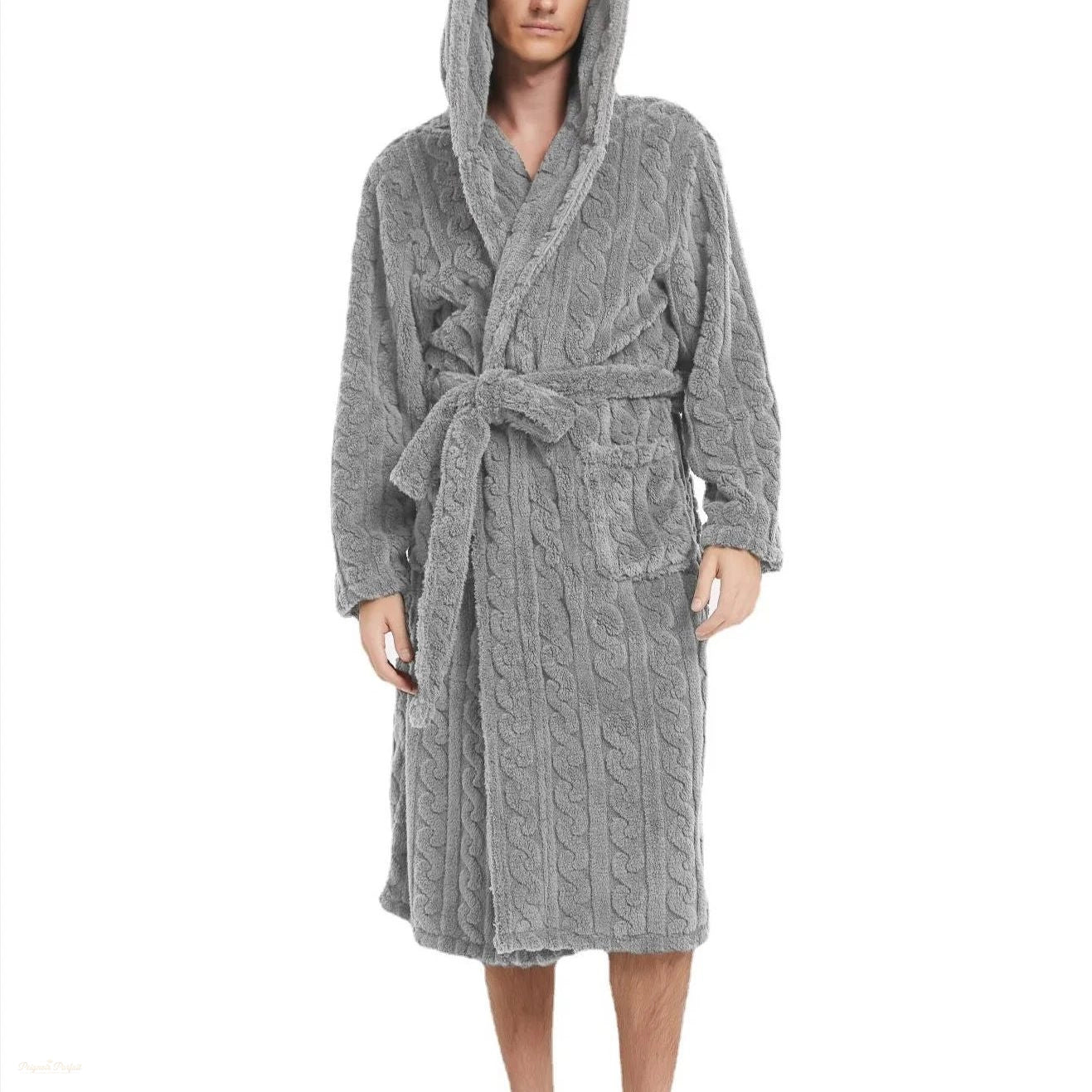 Peignoir Couple Gris Perle - Velours Jacquard Capuche - Gris Perle - XXL