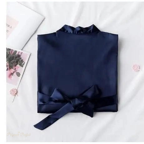 Peignoir court satin femme bleu marine - Bleu Marine - XXL