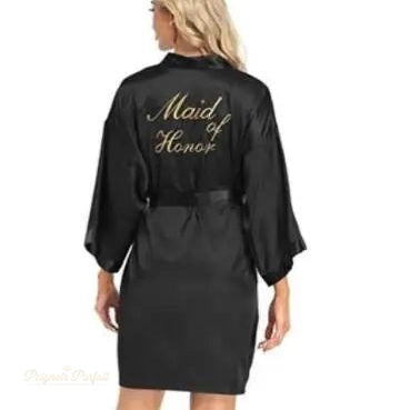 Peignoir court satin noir Demoiselle d'honneur - Noir Satiné - S