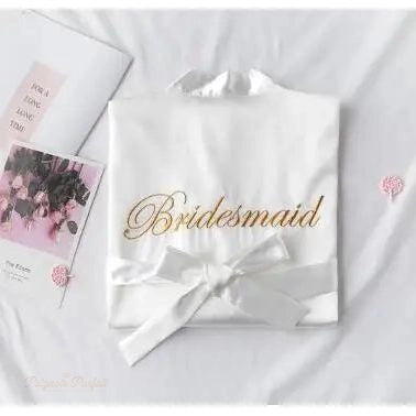 Peignoir Demoiselle d'Honneur Blanc Satiné Ceinturé - Blanc Satiné - L