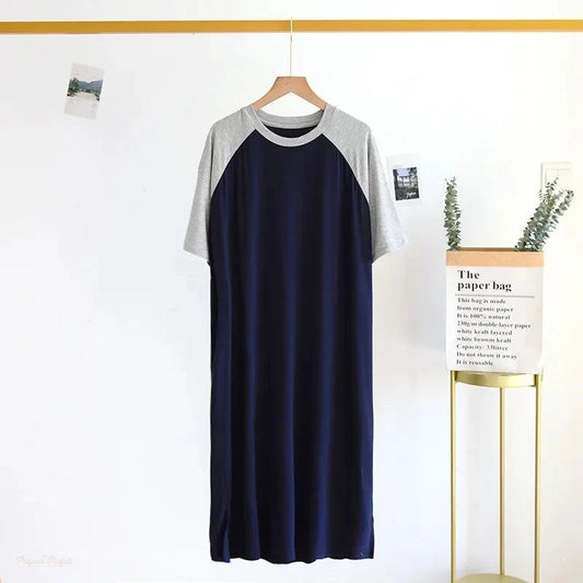 Peignoir d'été homme modal bleu marine et gris - Bleu Marine Et - XXL