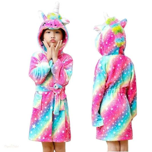 Peignoir Enfant Arc-en-ciel Étoilé Capuche Licorne Flanelle - Arc-en-ciel Étoilé - 100cm (1-2 ans)