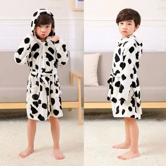Peignoir Enfant Blanc Et Noir Imprimé Animalier Manches Longues - Blanc Et Noir - 4 ans