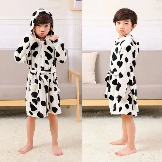 Peignoir Enfant Blanc Et Noir Imprimé Animalier Manches Longues - Blanc Et Noir - 4 ans