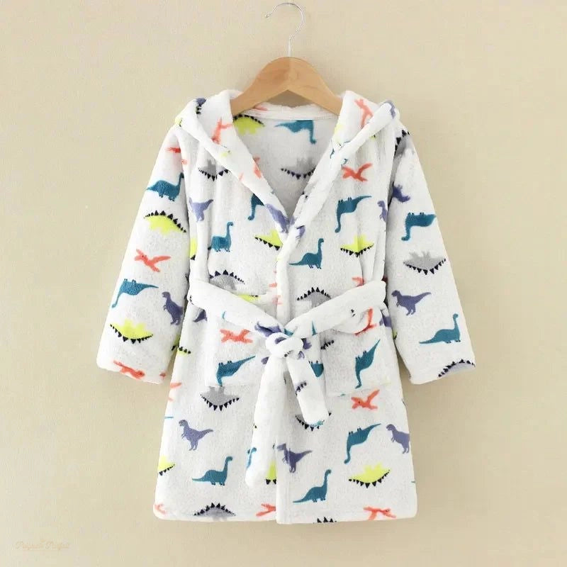 Peignoir Enfant Blanc Imprimé Dinosaures Manches Longues - Blanc Imprimé Dinosaures - 3 ans