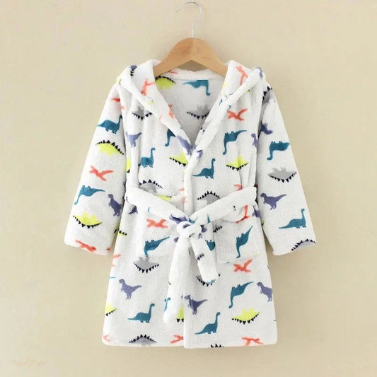 Peignoir Enfant Blanc Imprimé Dinosaures Manches Longues - Blanc Imprimé Dinosaures - 3 ans