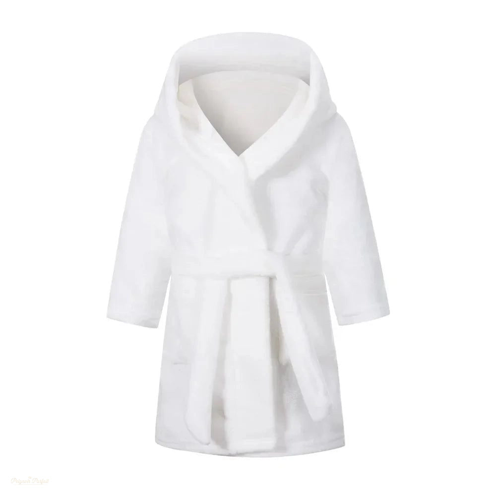 Peignoir Enfant Blanc Pur à Capuche - Flanelle - Blanc Pur - 100 (3-4 ans)