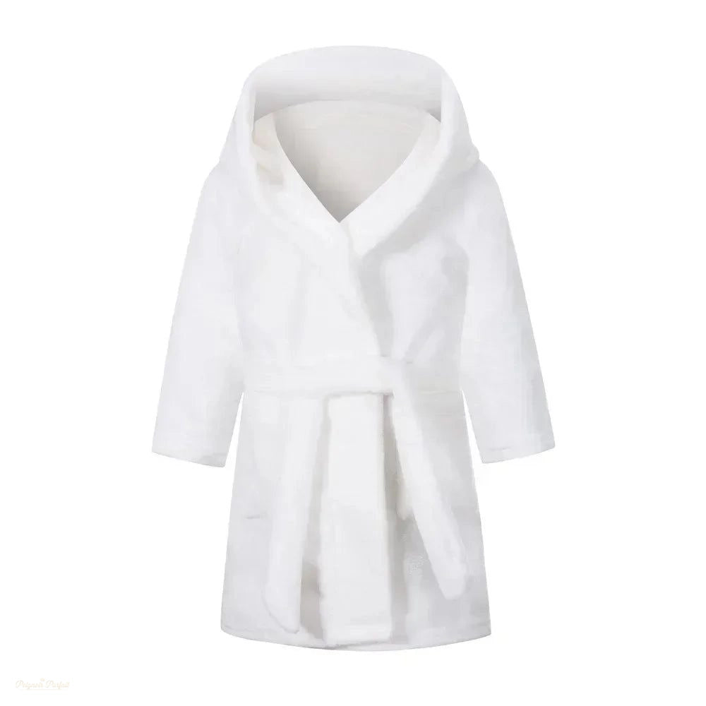 Peignoir Enfant Blanc Pur Capuche Douce Flanelle - Blanc Pur - 150 (9-10 ans)
