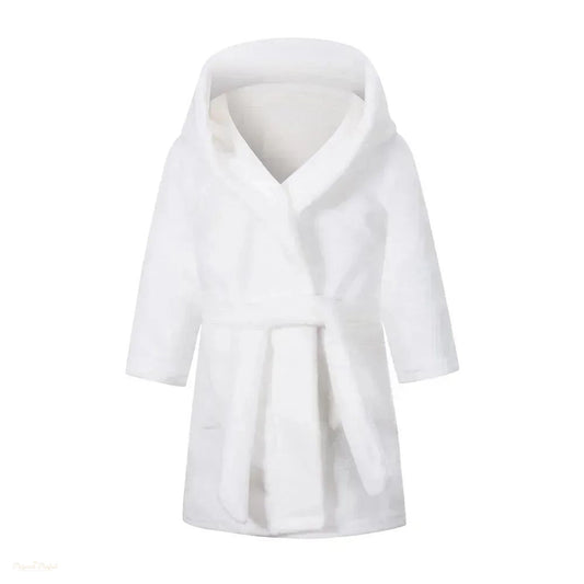 Peignoir Enfant Blanc Pur Capuche Douce Flanelle - Blanc Pur - 150 (9-10 ans)