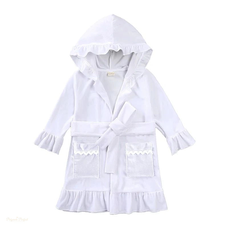 Peignoir Enfant Blanc Pur Volants Velours - Blanc Pur - 110cm (3-4 ans)