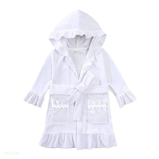 Peignoir Enfant Blanc Pur Volants Velours - Blanc Pur - 110cm (3-4 ans)