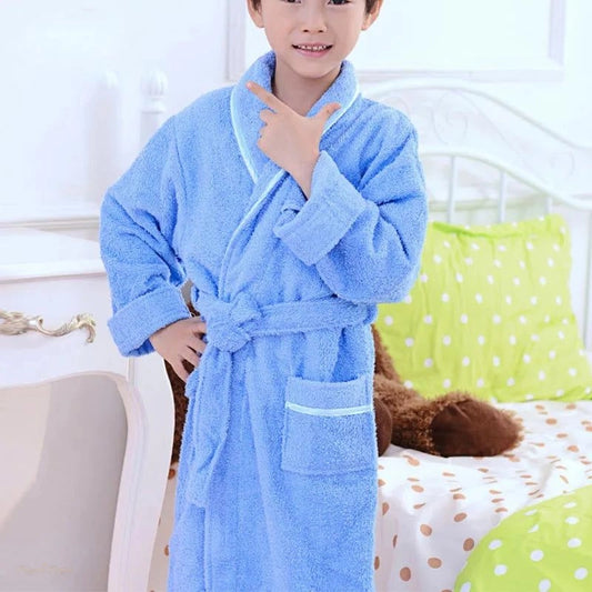 Peignoir Enfant Bleu Ciel Doux - Coton Épais - Bleu Ciel Doux - S