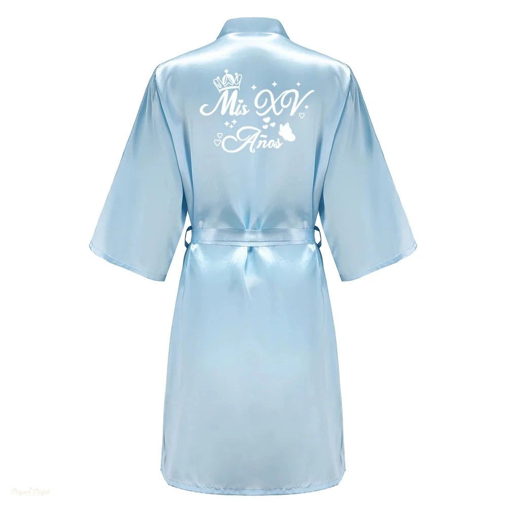 Peignoir Enfant Bleu Clair Satiné Quinceañera - Bleu Clair Satiné - XXXXL