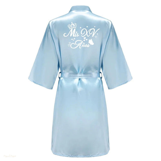 Peignoir Enfant Bleu Clair Satiné Quinceañera - Bleu Clair Satiné - XXXXL