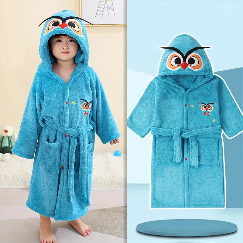 Peignoir Enfant Bleu Hibou Capuche - Pyjama Doux - Bleu Hibou - Chine - Taille 90 (120-150cm Enfant)